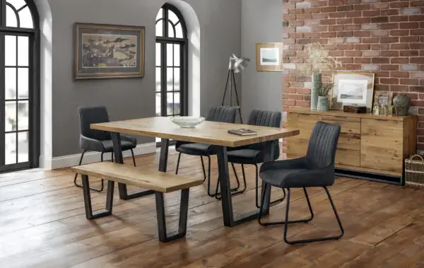Brooklyn Oak Rectangular Table, 1 Oak Brooklyn Bench and 4 Grey Soho Chairs - Image 5