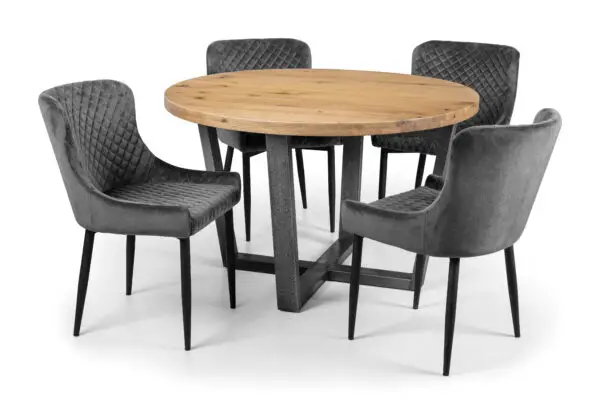 Brooklyn Oak Round Table and 4 Grey Luxe Chairs - Image 2