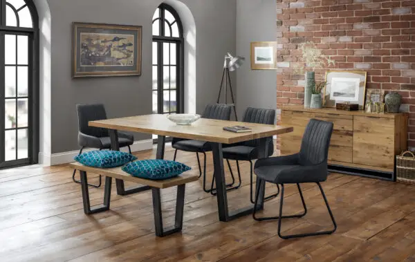 Brooklyn Oak Rectangular Table, 1 Oak Brooklyn Bench and 4 Grey Soho Chairs - Image 6