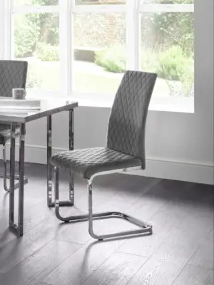 Set Of 4 Calabria Velvet Cantilever Chairs - Grey