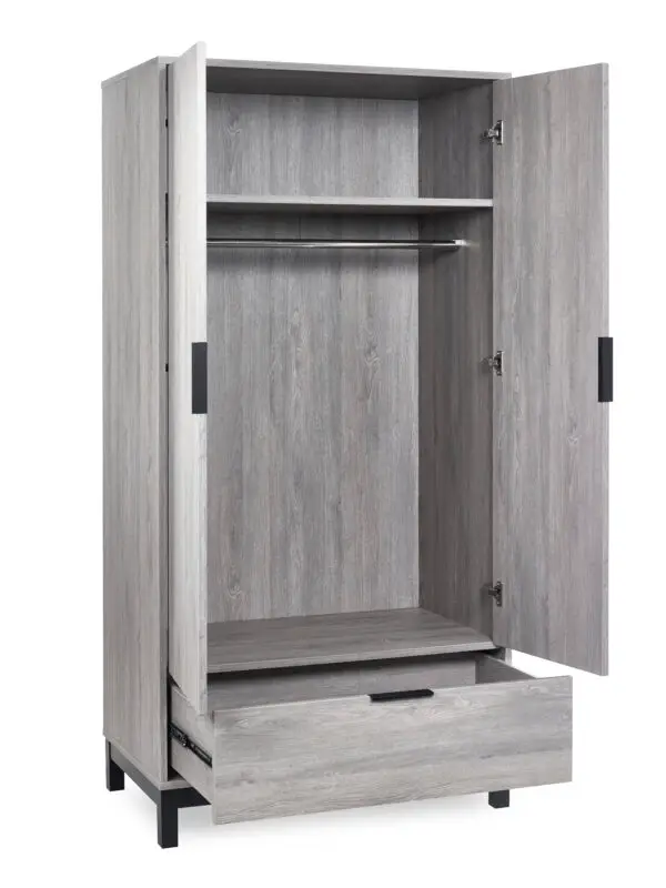 Bali 2 Door 1 Drawer Wardrobe - Grey Oak - Image 4
