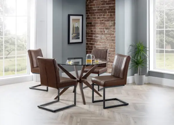 Chelsea 120cm Round Table and 4 Brown Brooklyn Chairs - Image 4