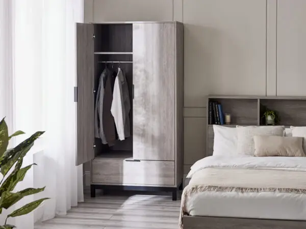 Bali 2 Door 1 Drawer Wardrobe - Grey Oak - Image 14
