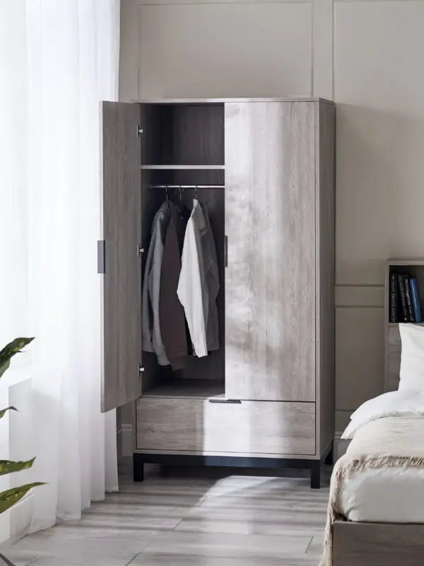 Bali 2 Door 1 Drawer Wardrobe - Grey Oak - Image 2