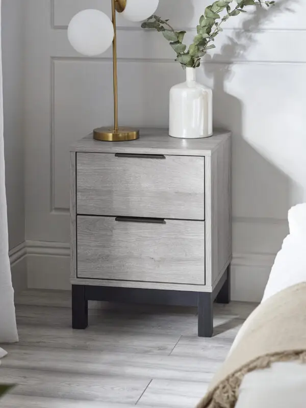 Bali 2 Drawer Bedside - Grey Oak