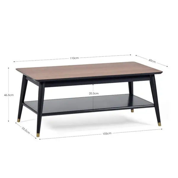 Findlay Coffee Table With Shelf - Walnut & Black - Image 4