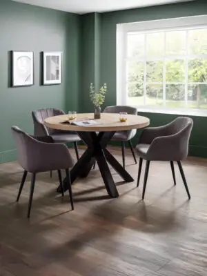 Berwick Round Table and 4 Grey Hobart Chairs