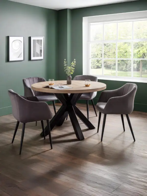 Berwick Round Table and 4 Grey Hobart Chairs