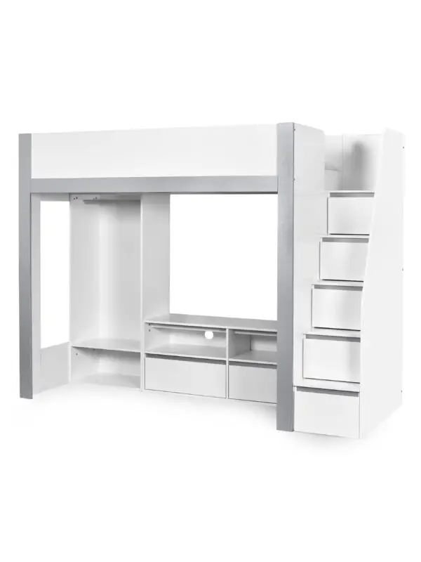 Gaia 90cm Single Highsleeper TV Bed - White and Silver - Image 5