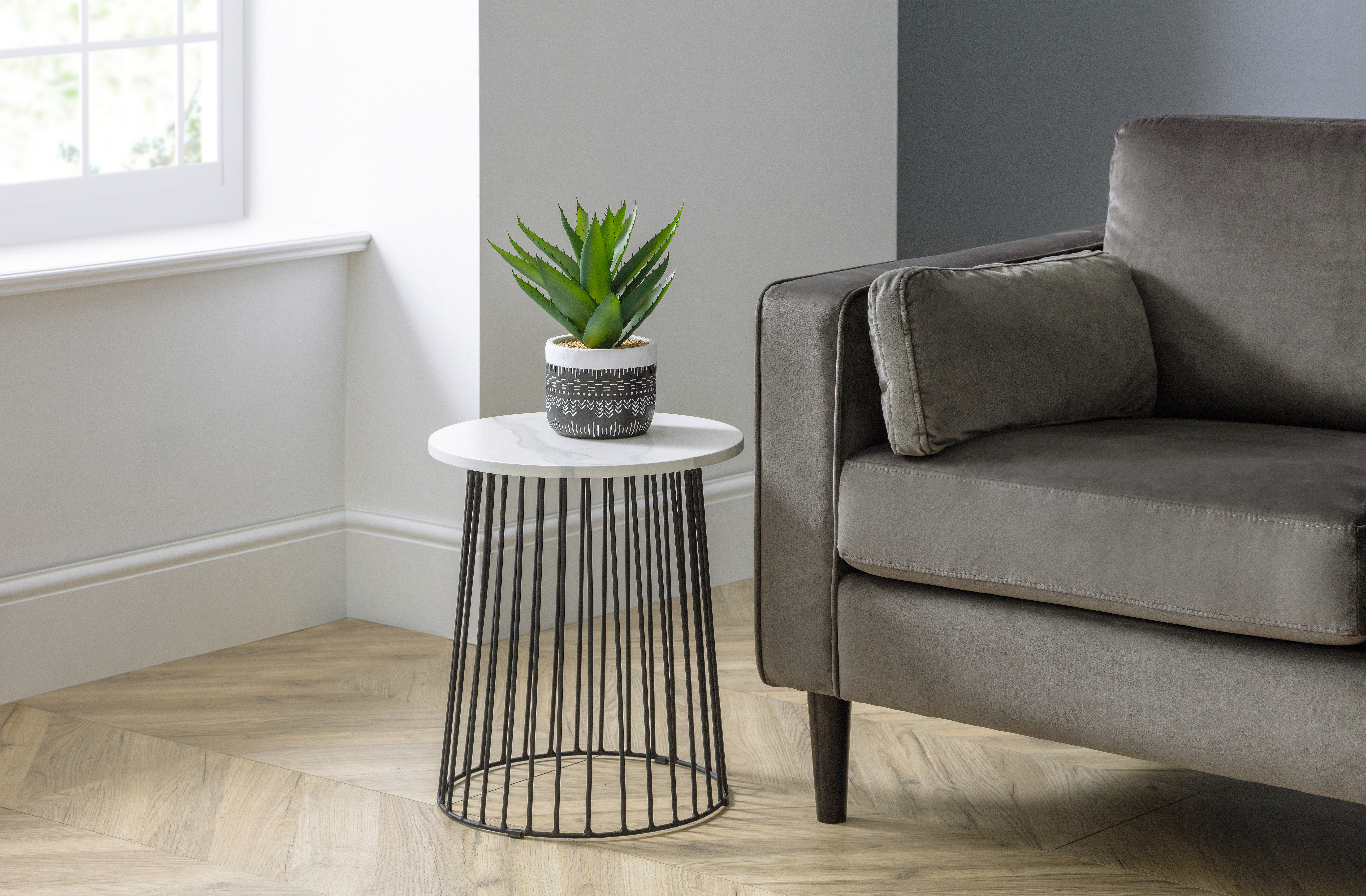 Broadway Round Lamp Table - White Marble