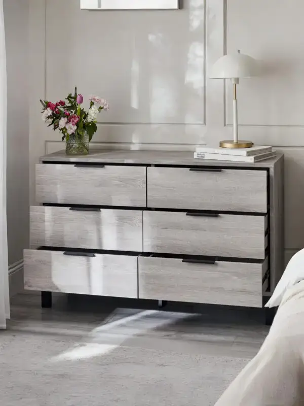 Bali 6 Drawer Wide Chest - Grey Oak - Image 2
