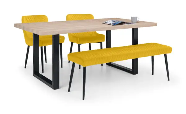 Berwick Rectangular Table, 1 Mustard Luxe Low Bench and 2 Mustard Luxe Chairs - Image 3