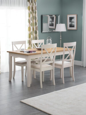 Davenport Ivory and Oak Rectangular Table and 4 Ivory Davenport Chairs