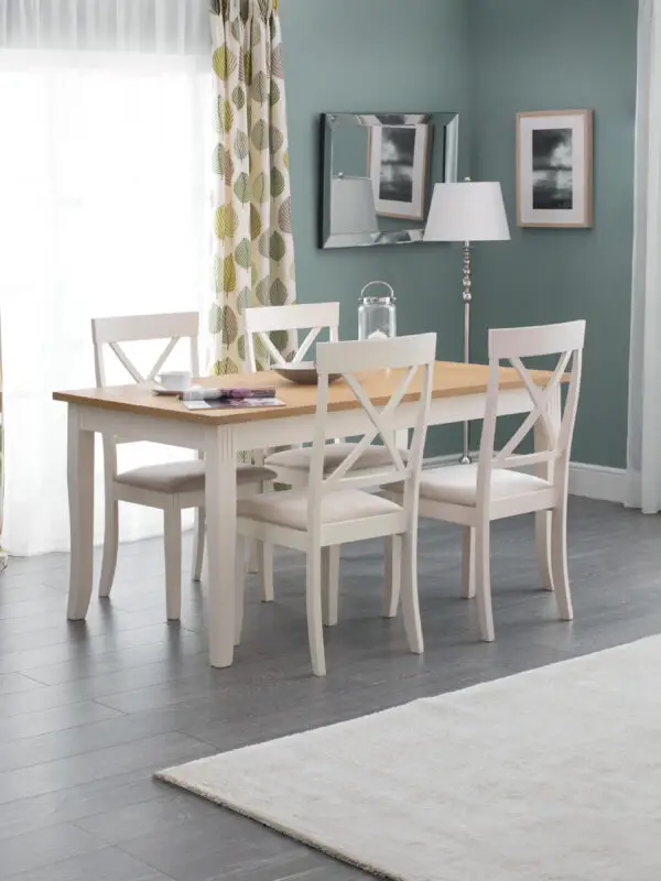 Davenport Ivory and Oak Rectangular Table and 4 Ivory Davenport Chairs