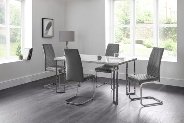 Set Of 4 Calabria Velvet Cantilever Chairs - Grey - Image 7