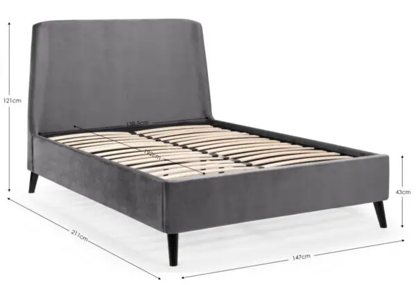 Frida Curved Velvet 150cm King Bed - Grey - Image 9