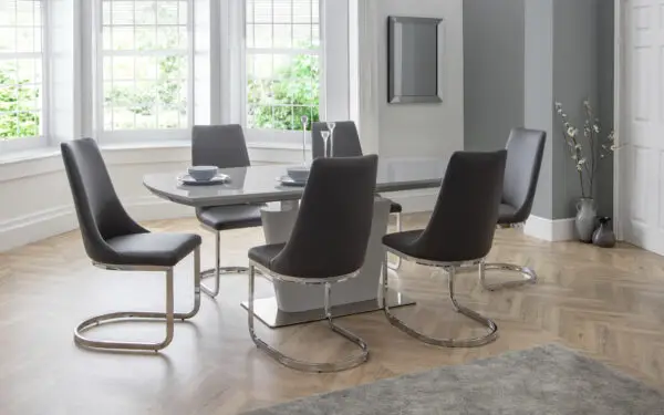 Como Grey High Gloss Table and 6 Como Chairs