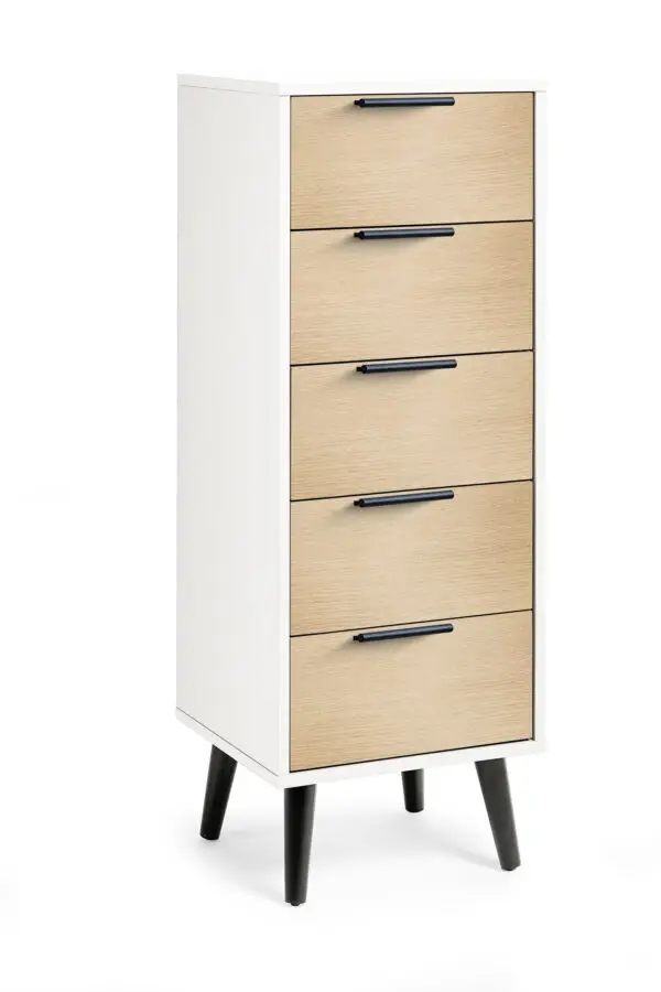 Alba 5 Drawer Narrow Chest - White/Oak - Image 2