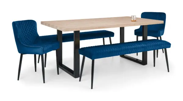 Berwick Rectangular Table, 2 Blue Luxe Low Benches and 2 Blue Luxe Chairs - Image 3