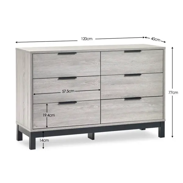 Bali 6 Drawer Wide Chest - Grey Oak - Image 11