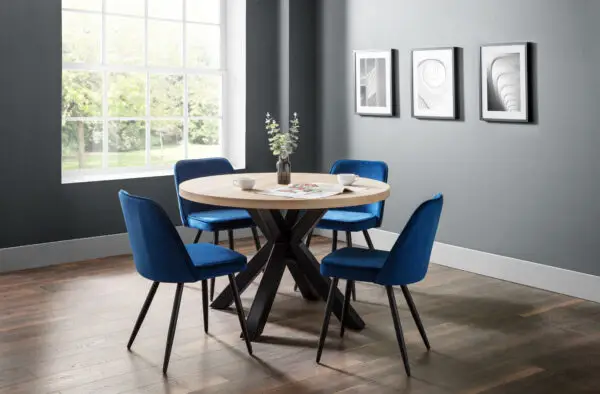 Berwick Round Table and 4 Blue Burgess Chairs - Image 4
