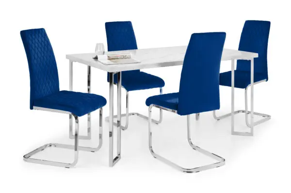 Set Of 4 Calabria Velvet Cantilever Chairs - Blue - Image 5