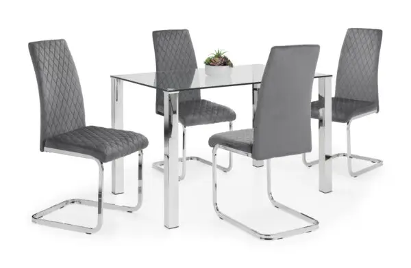 Set Of 4 Calabria Velvet Cantilever Chairs - Grey - Image 6