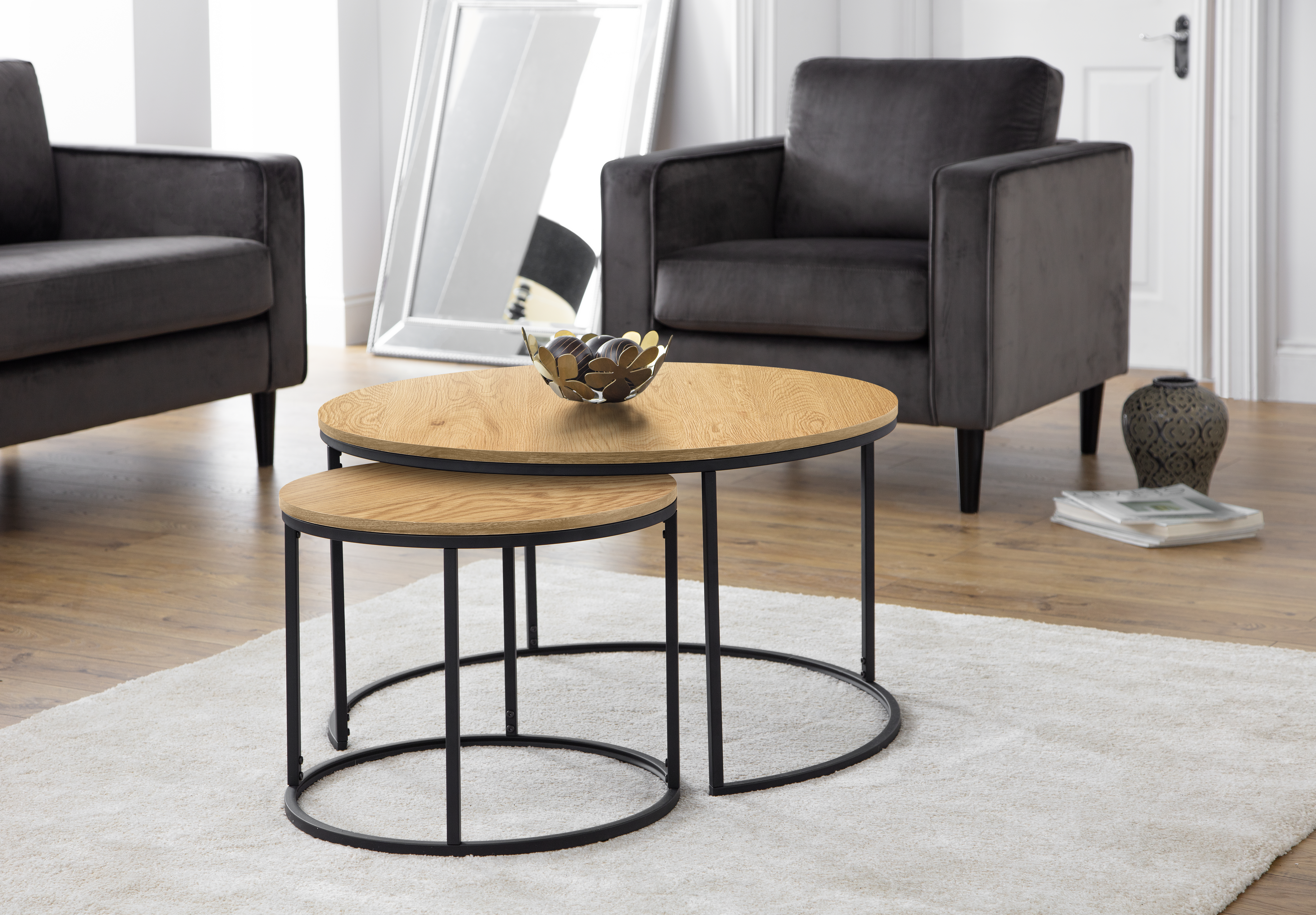 Bellini Round Nesting Coffee Table - Oak - Image 8