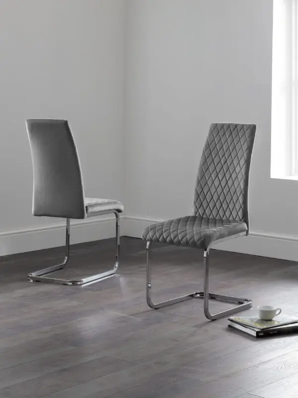 Set Of 4 Calabria Velvet Cantilever Chairs - Grey - Image 2