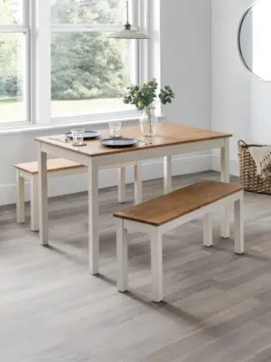 Coxmoor Ivory and Oak Rectangular Table and 2 Ivory and Oak Coxmoor Benches