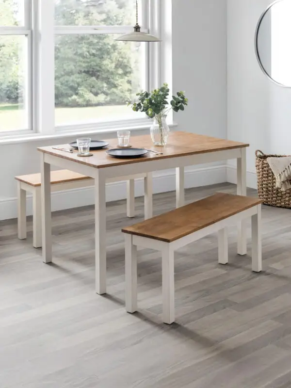 Coxmoor Ivory and Oak Rectangular Table and 2 Ivory and Oak Coxmoor Benches