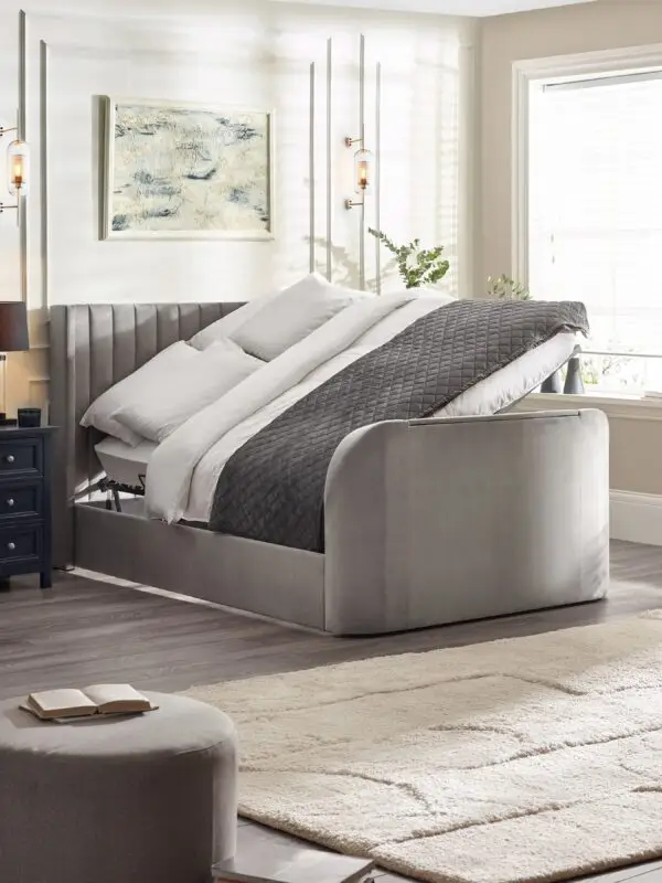 Clara Ottoman TV Bed 150cm - Light Grey - Image 2