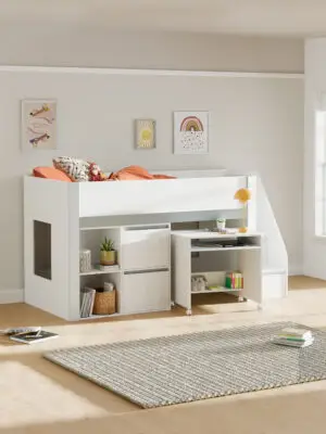 Gaia 90cm Single Midsleeper - White and Silver
