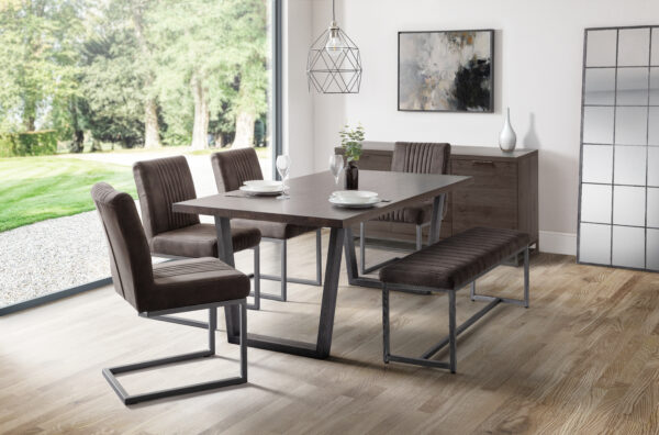 Brooklyn Dark Oak Table, 4 Charcoal Chairs and Upholsterd Bench - Image 5