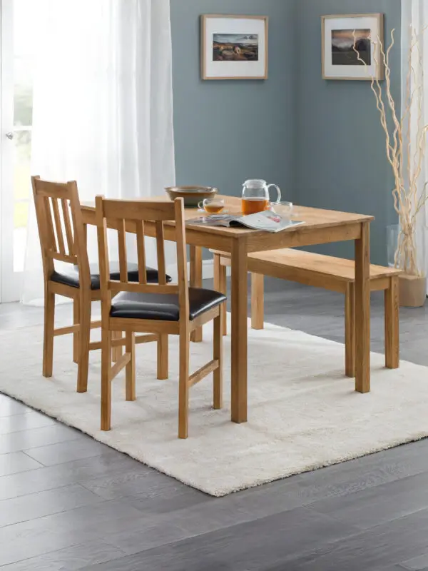 Coxmoor Oak Rectangular Table, 1 Oak Coxmoor Bench and 2 Oak Coxmoor Chairs