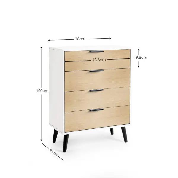 Alba 4 Drawer Wide Chest - White/Oak - Image 6