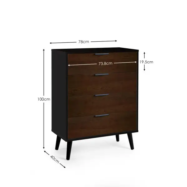 Alba 4 Drawer Wide Chest - Walnut/Black - Image 6