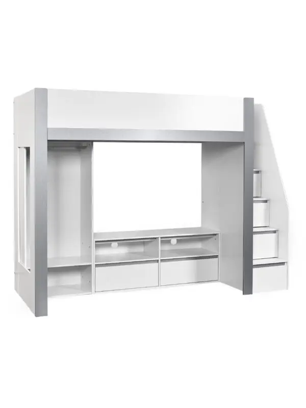 Gaia 90cm Single Highsleeper TV Bed - White and Silver - Image 3