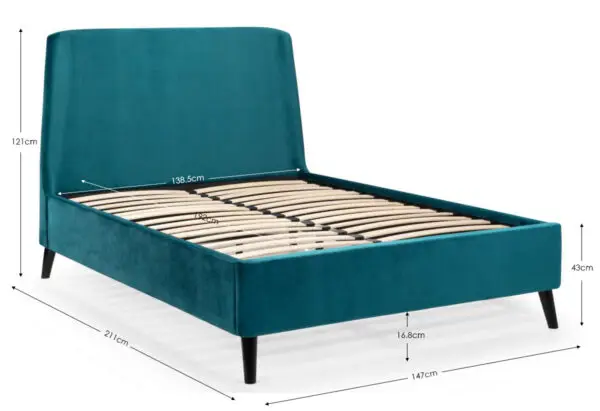 Frida Curved Velvet 135cm Double Bed - Teal - Image 9