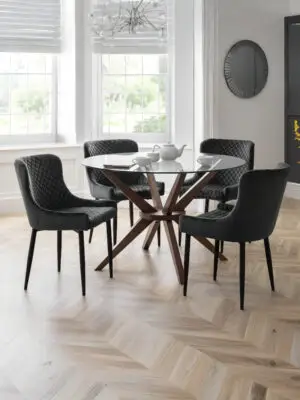 Chelsea 120cm Round Table and 4 Grey Luxe Chairs