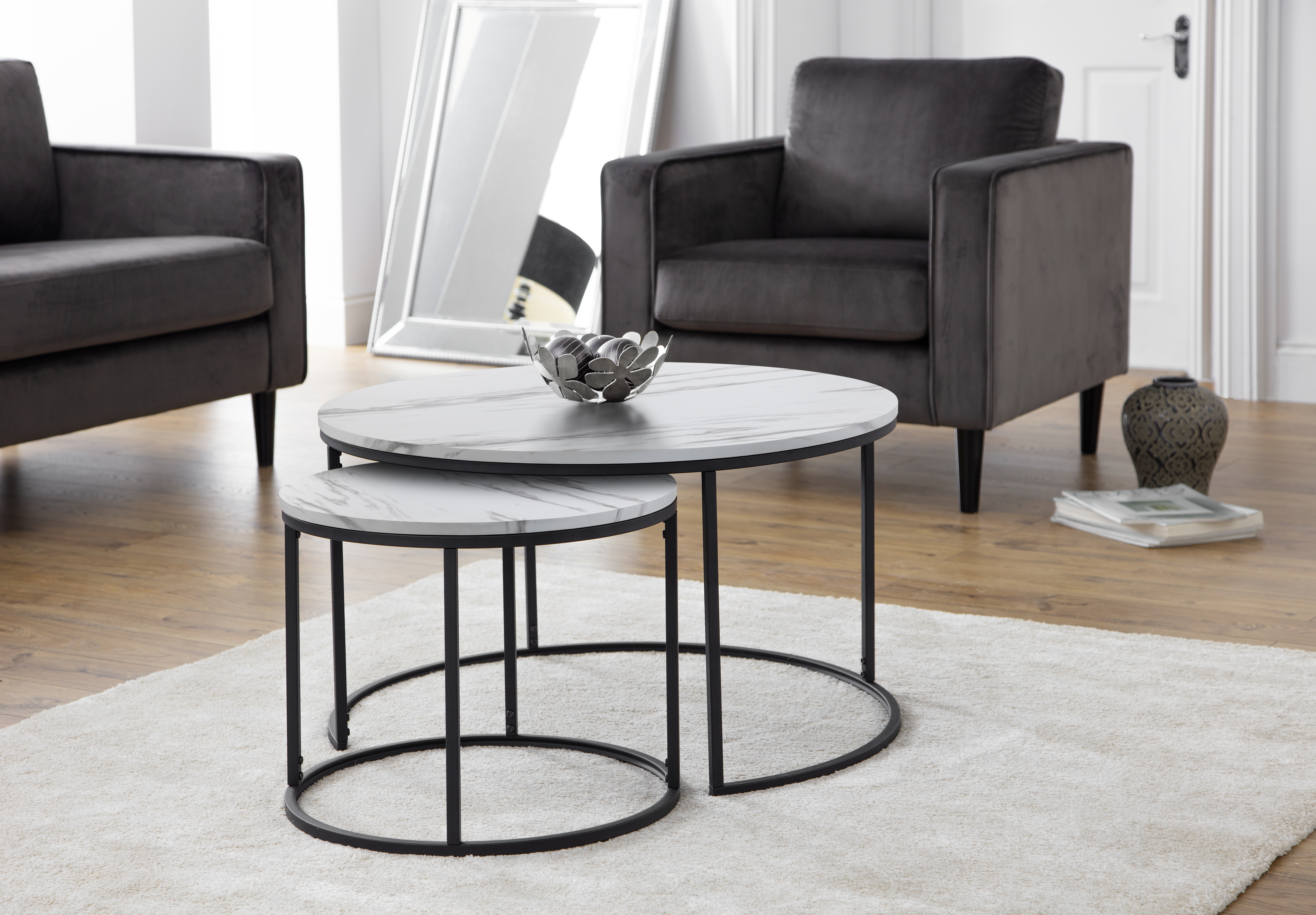 Bellini Round Nesting Coffee Table - White Marble - Image 6