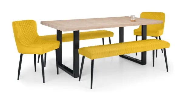 Berwick Rectangular Table, 2 Mustard Luxe Low Benches and 2 Mustard Luxe Chairs - Image 3