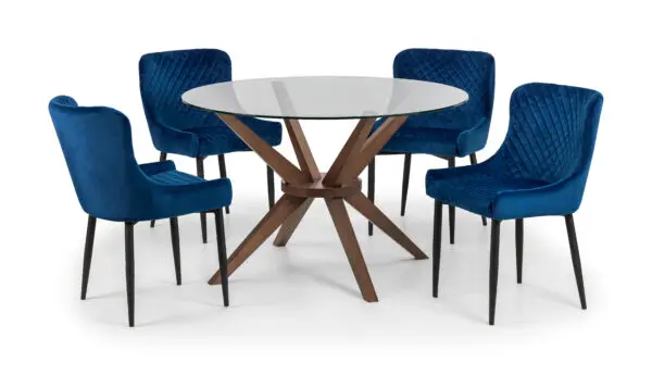Chelsea 120cm Round Table and 4 Blue Luxe Chairs - Image 2