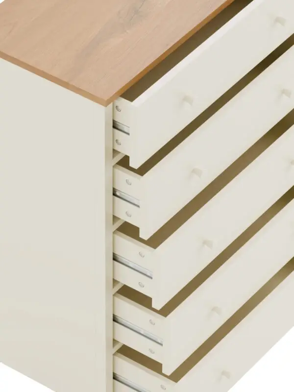 Coxmoor 5 Drawer Wide Chest - Ivory and Oak - Image 5