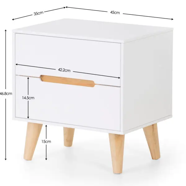 Alicia 2 Drawer Bedside - White - Image 3