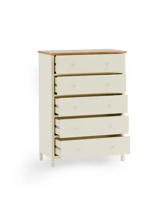 Coxmoor 5 Drawer Wide Chest - Ivory and Oak - Image 3