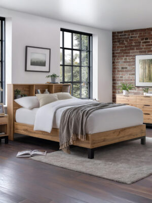 Bali Bookcase Headboard Bed 135cm - Light Oak