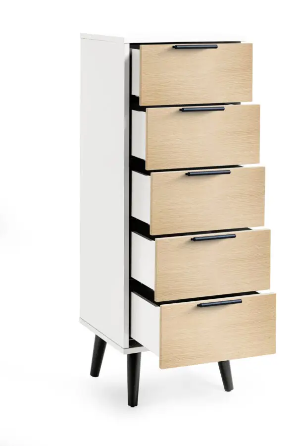 Alba 5 Drawer Narrow Chest - White/Oak - Image 3