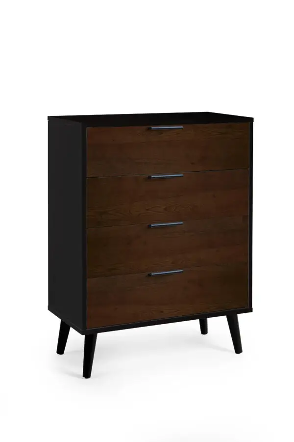 Alba 4 Drawer Wide Chest - Walnut/Black - Image 2