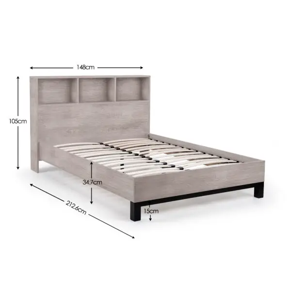 Bali Bookcase Headboard Bed 135cm - Grey Oak - Image 6